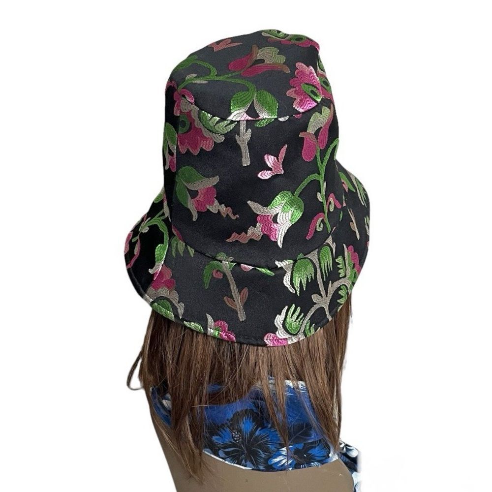 CYNTHIA ROWLEY Jacquard Bucket Hat Black Pastel Floral One Size - Picture 2 of 6